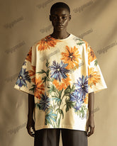 Oil Painting Flower Print Oversized Women's Plus Size Short-sleeved T-shirt